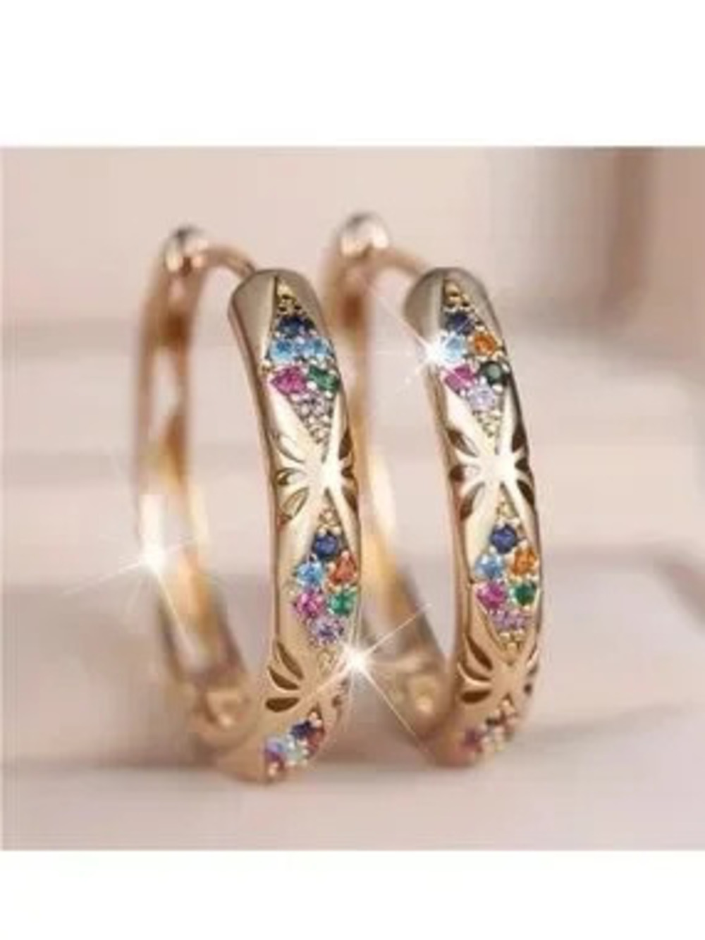 Gold Multicolor Gemstone Hoop Earrings - Women Jewelry
